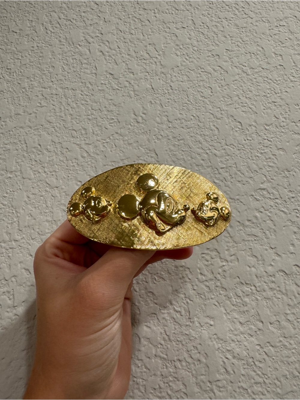 Vintage 1992 Disney Gold Mickey Mouse Oval Hair Barrette